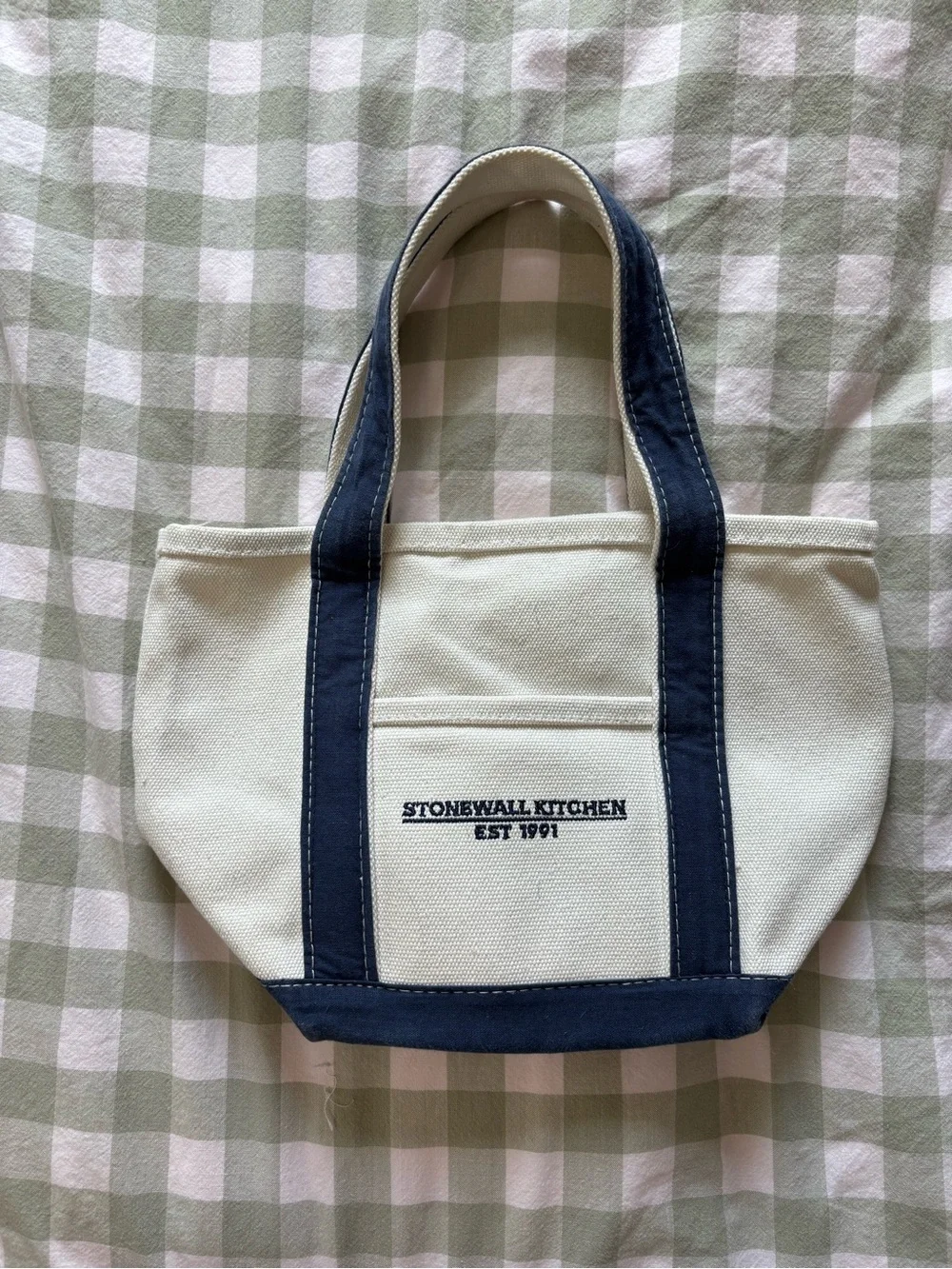 Mini Stonewall Kitchen Small Canvas Tote in Cream and Navy